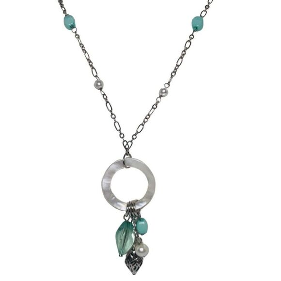 Lia Sophia Mother Of Pearl Mint Green Beaded Minimalist Silver Tone Necklace 30” - Picture 1 of 14